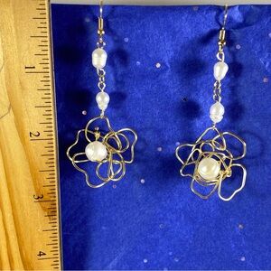 Wire flower earrings; artisan hand made